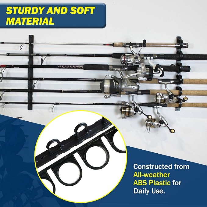 Rush Creek Creations Set of 3 Adaptable 6, 12, 18, or 24-Rod Horizontal Wall-Mount Fishing Pole Holders, Ceiling or Wall Fishing Rod Racks for Garage, Fits Most 0.12" to 0.75" Diameter Rods