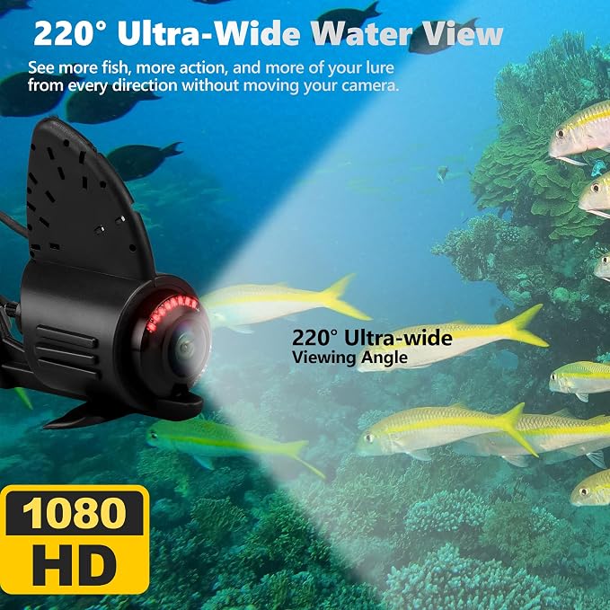 𝟮𝟬𝟮𝟲 𝗡𝗘𝗪 Underwater Fishing Camera HD1080P 4.3'' IPS w/ 5000mAh, [30°~150° Angle Fin] Ice Fishing Camera Underwater Portable Fish Finder Fishing Gift for Men, IR, Boat and Kayak Fishing, 65FT