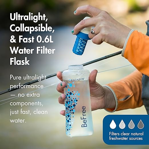 Katadyn BeFree Collapsible Water Filter Bottle 0.6L for Hiking, Trail Running & Backpacking | Ultralight 59g Squeeze Filter Removes Bacteria, Protozoa & Sediment, BPA-Free, EZ-Clean Membrane