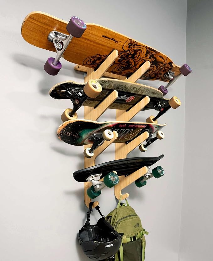 Grassracks Bamboo & Birch Snowboard Rack and Skateboard Rack - Moloka`i Series Snowboard Wall Mount