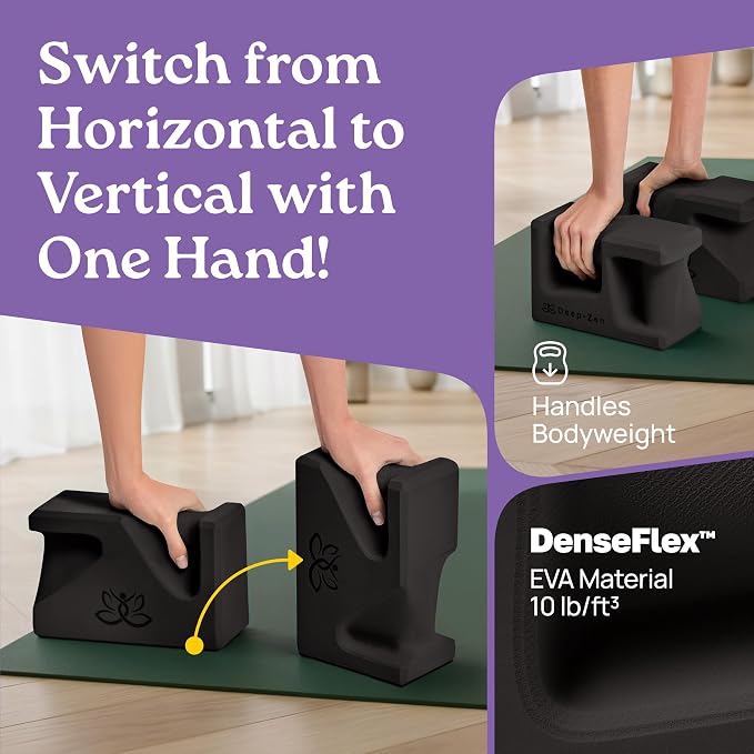 PRO Yoga Blocks | Ergonomic Yoga Block 2 Pack for Wrist Comfort and Support | EVA Foam Exercise Blocks, 2x Knee Pads & Yoga Strap | Pilates Block Set | Bricks to Eliminate Wrist Pain