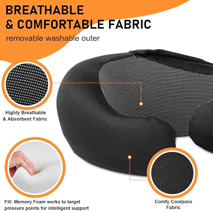 Travel Pillow Blanket Set - Hooded Neck Pillows Airplane with Portable Bag Earplugs, Memory Foam Filling, Long Flights Trip Essentials for Plane, Office, Cars Sleeping