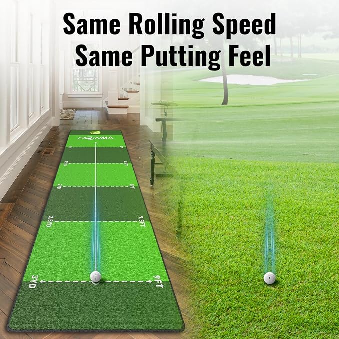 Honma Golf Putting mat with Distance Marker,26in X 9ft Golf Putting Green Indoor for Training fit for Home,Office & Outdoor