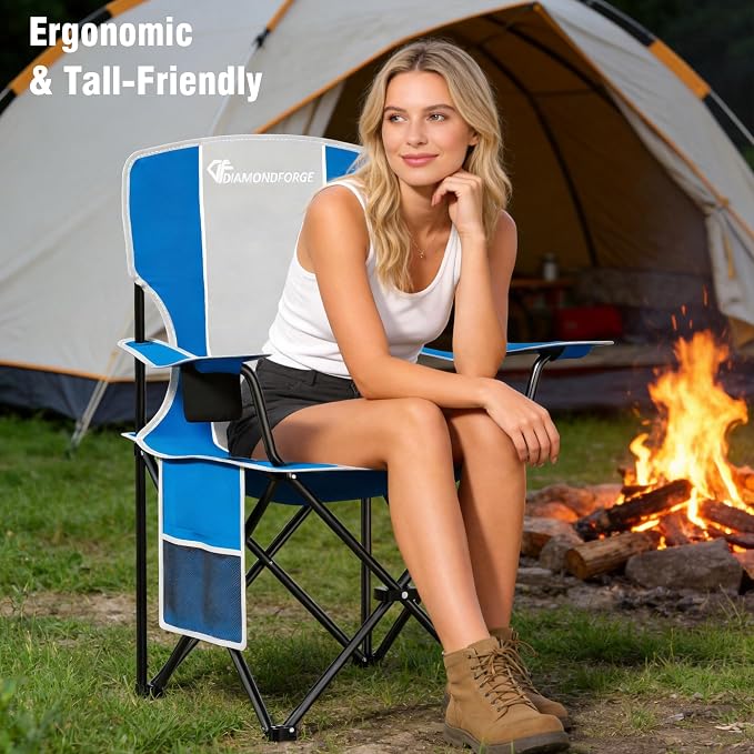 Camping Chair, 300 LBS High Back Sturdy Lawn Chairs Folding (Gray Blue) | Outdoor Portable Folding Camping Chair for Adults, with Cup Holder for Picnic, Lawn, Beach, Park, Fishing and Sports