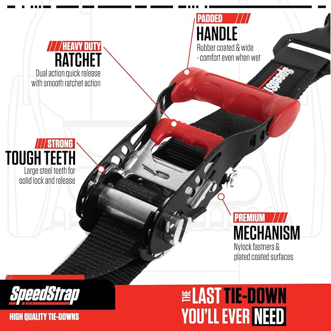 SpeedStrap 1.5" x 10' Ratchet Tie-Down with Soft-Tie. Ideal for Camping, Cargo Management, Overlanding, Off-Road, Securing UTV's, Side-by-Side (SxS) Vehicles - Black (2 Pack)