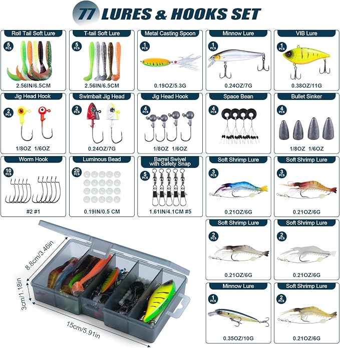 Goture Fishing Lures Kit, 78pcs Bass Fishing Kit Including Soft Plastic Baits, Minnow, Crankbaits, Hooks,Swivels,Sinker Weights, Soft Bait Bag, Freshwater Fishing Gear Bass Lure Set, Gifts of Men
