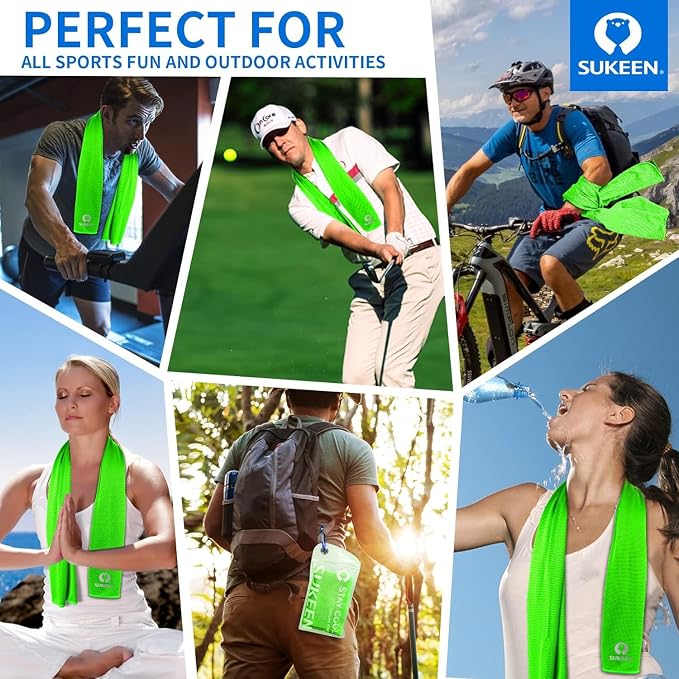 Sukeen Cooling Towels 12 Pack (40"x12") for Sweat, Breathable Chilly Gym Towels, Microfiber Cooling Towels for Neck and Face, Ice Towel for Yoga, Sports, Golf, Gym, Camping, Running, Fitness, Workout