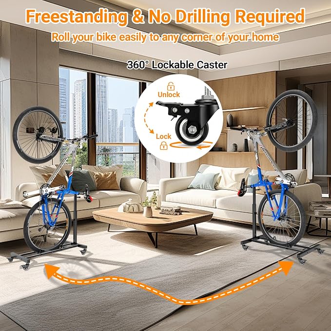 Vertical Bike Stand, Freestanding Bike Rack Garage Storage with Adjustable Height for Wheels up to 29", Space-Saving Indoor Bicycle Stand for Garage & Apartment, Upright Bike Holder for MTB Road Bike