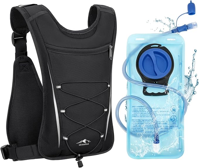 RAINSMORE Hydration Backpack with 2L Water Bladder, Lightweight Running Vest for Men Women, Adjustable Water Chest Pack for Hiking, Cycling, Marathon