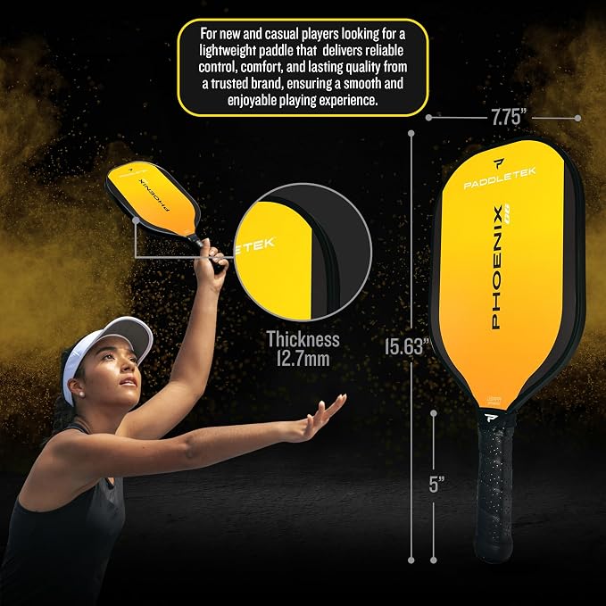 Paddletek Phoenix G6 Pickleball Paddle | Professional Pickleball Paddles with Honeycomb Core, Polycarbonate Surface, Graphite PolyCore & High Tack Performance Grip | USAPA Approved