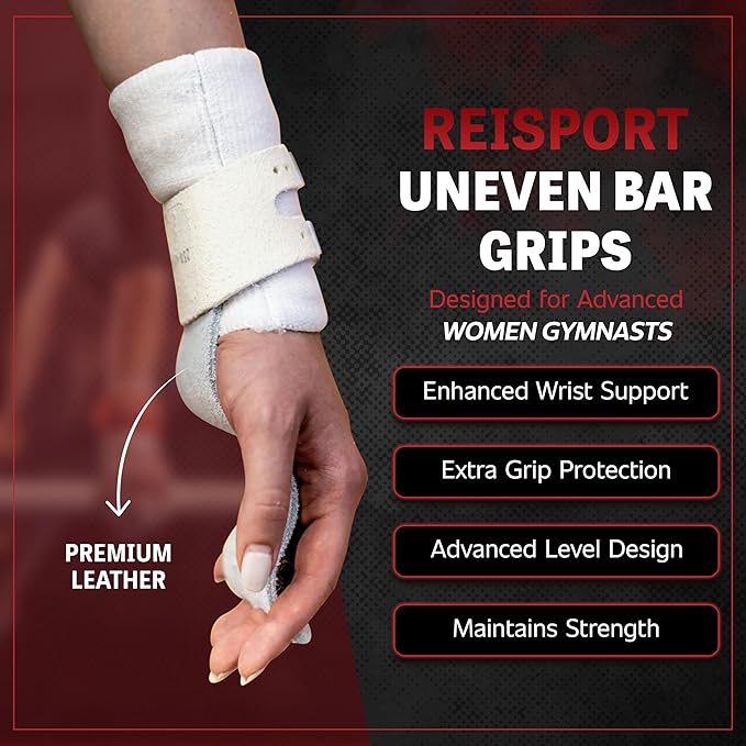 Reisport Women's Uneven Bar Gymnastics Grips - Durable Leather Hand Grips for Gymnastics Bars Women & Girls - Gymnastics Equipment & Accessories for Advanced Gymnasts