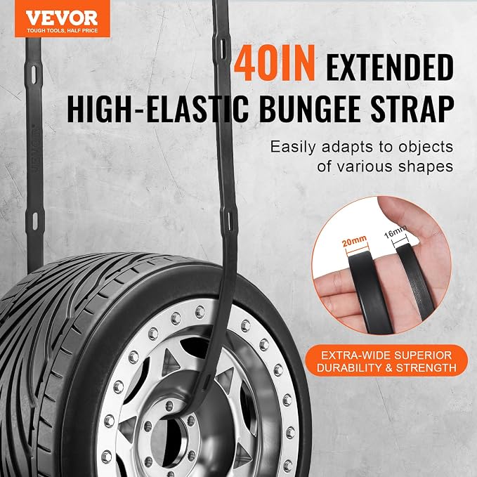 VEVOR 40" Flat Rubber Bungee Cords with 1.6X Max Stretch, 4 Pack Adjustable Long Flat Bungee Cords with Intergrated Hooks for Outdoor, Camping, Tarps, Bike Rack, Tent, Car, Truck