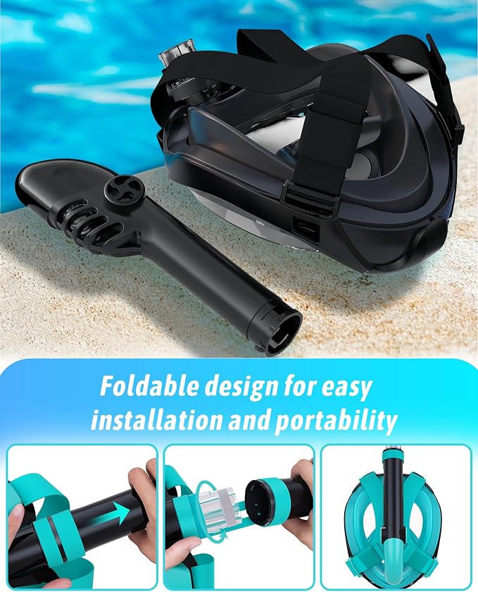 Full Face Snorkel Mask for Adults, 180° Panoramic Anti-Fog Snorkeling Gear with Dry Top System & Camera Mount, Foldable Anti-Leak Design for Travel, Swimming & Ocean Snorkeling