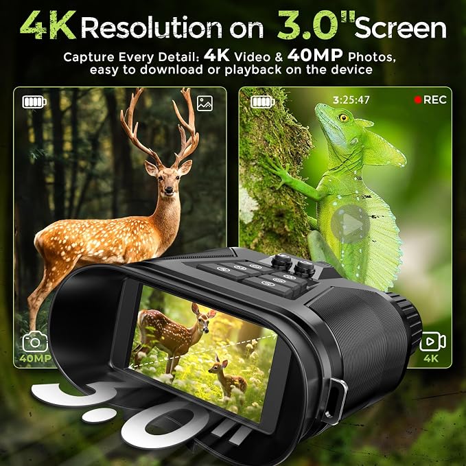 Night Vision Goggles, 4K Night Vision Binoculars for Adults with 5000mAh Battery, 3" HD Screen & 32GB Card for Hunting, Wildlife Observation, Security