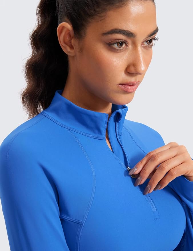 CRZ YOGA Butterluxe Half Zip Long Sleeve Shirts for Women - Workout Athletic Yoga Tops Crop Collared Quarter Zipper T-Shirt