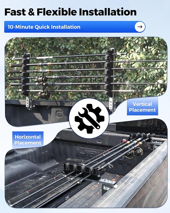 Aluminum Fishing Rod Holder for Truck Bed Holds 4 Fishing Rods, Truck Bed Fishing Rod Holder for Pickup, Gift for Truck Owners, Fishing, Outdoors, Dad, Family