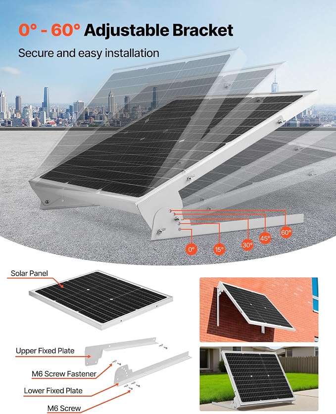 VEVOR 50W 12V Solar Battery Trickle Charger Maintainer, Mono Solar Panel Battery Charger with Upgraded MPPT Controller & Adjustable Mount Bracket, IP65 Waterproof for Car Boat RV Trailer House Roof