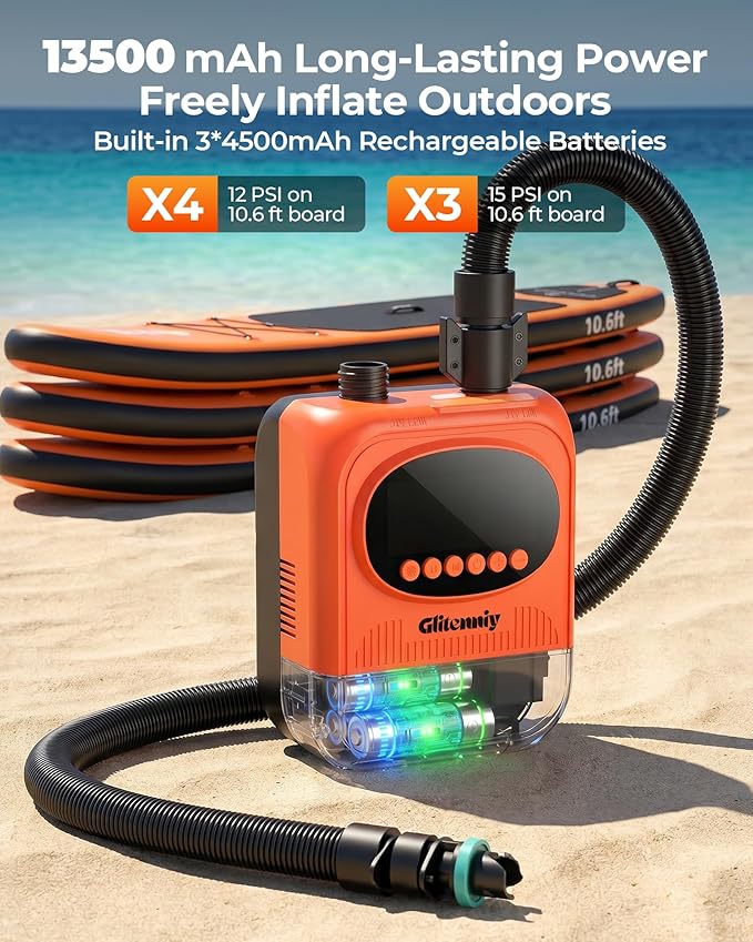 13500mAh Paddle Board Electric Pump SUP Pump for Paddleboard Air Compressor with Auto-Off Deflation Function 20PSI Rechargeab Stand-up Paddleboards Pump for Inflatables Kayaks and Boats