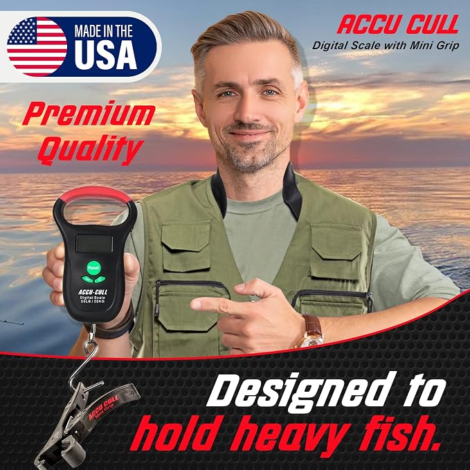 Fish Culling System Digital Fish Scale with Mini Fish Gripper - 2-in-1 Combo Pack Weighing Fishing Gear - Fishing Accessories and Fishing Equipment to Add in Fishing Tools Kit