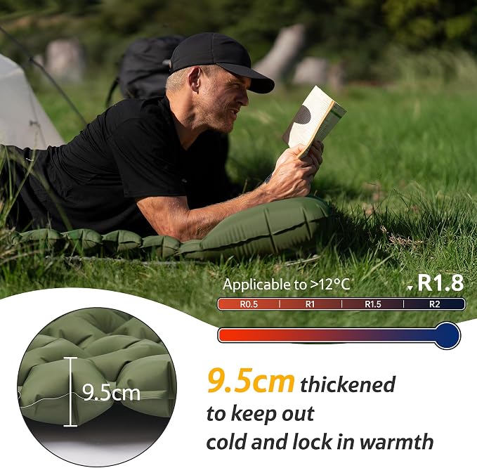 Naturehike Camping Sleeping Pad, Ultralight Inflatable Sleeping Mat with Pillow, Built-in Foot Pump, 3.74 Inch Lightweight Air Mattress for Camping, Backpacking, Hiking, Traveling
