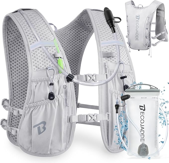 BECOJADDE Running Vest Hydration Backpack for Men Women, 5L Lightweight Running Backpack Hydration Pack for Marathon, Trail, Cycling, Hiking, Jogging