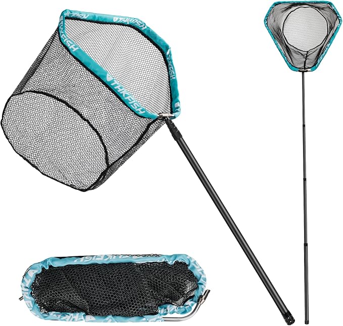 THKFISH Carbon Fiber Fishing Net - Long Handle, Portable Telescopic Landing Net - 27 to 157.5 Inch - Aluminum Mesh Frame Rubber Coated