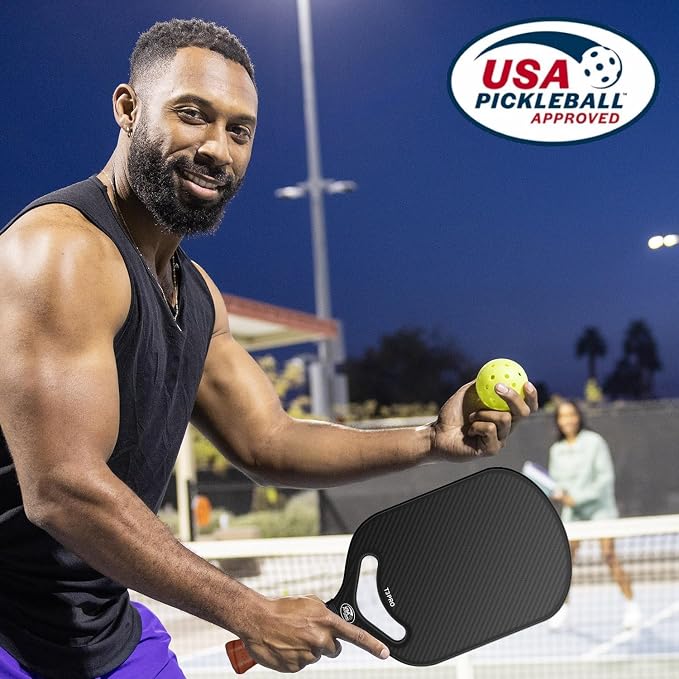 Carbon Fiber Pickleball Paddle with Aero Throat, USAPA Approved Pickleball Racket for Control, Polymer Honeycomb Core, Textured Carbon Grit Surface, 16mm Pickleball Paddles