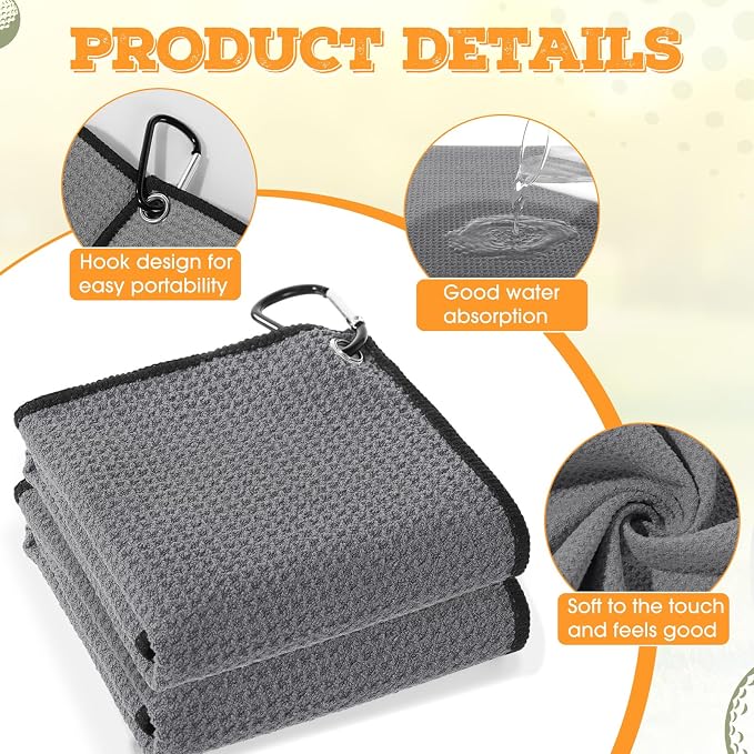 Batiyeer 30 Pcs Golf Towels Bulk for Bags 16'' x 16'' Microfiber Fabric Golf Towel with Clip Waffle Pattern for Men Mini Tournament Fitness Yoga Camping (Dark Gray)