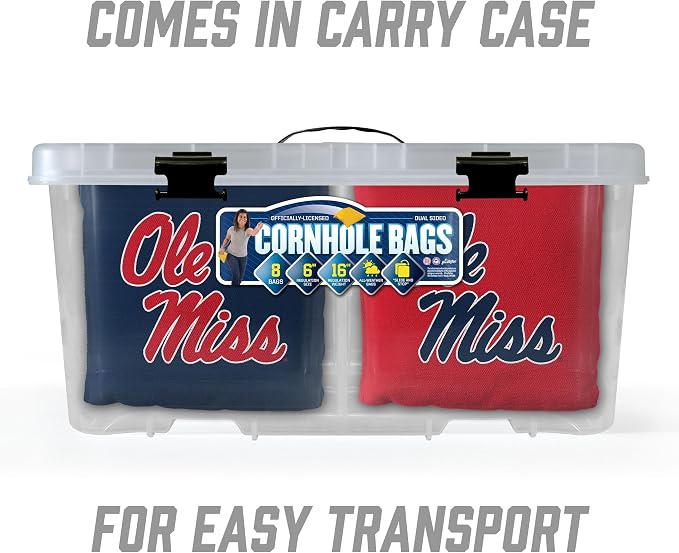 YouTheFan Officially-Licensed NCAA Set of 8 Cornhole Bags - All Weather Dual Sided Slide & Stop - Regulation Size with Carry case