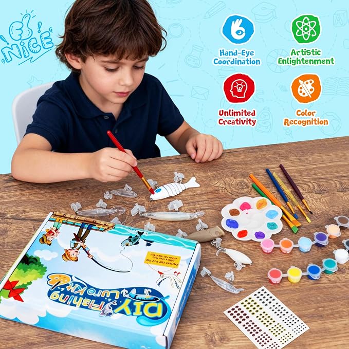 THKFISH DIY Fishing Lure Kit - Kid-Friendly Lures Making kit Customizing Lures, Includes Paint & Brushes, Perfect Fishing Gifts and Crafts for Kids, Tackle Box Must-Have