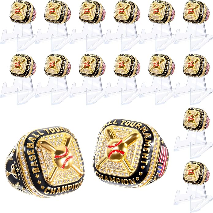 Misdary Soccer Baseball Basketball Championship Rings with Holder Most Valuable Player Trophy Gold Ring Award Gift Team Prize for Football Tournament Winner