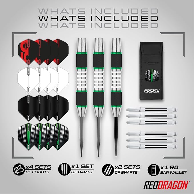 RED DRAGON Axis Professional Darts Set - 85% Tungsten Darts with Flights, Shafts & Wallet, Soft Tip 18g and Steel Tip 24g - 28g