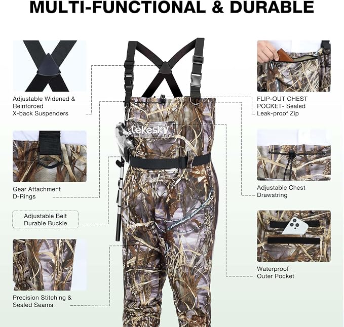 Lekesky Fly Fishing Chest Waders with Boots for Men Women, US Sizes 5–14,2-Ply Nylon/Pvc Waterproof Waders