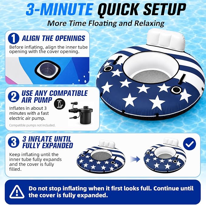 ZEALFEEL River Tube, 53'' River Float Tube with Premium Canvas Cover, Comfortable Backrest, 2 Built-in Cup Holders, Tow Strap & Handles, Inflatable PVC Water Inner Tubes for Adults Lake Pool Floating