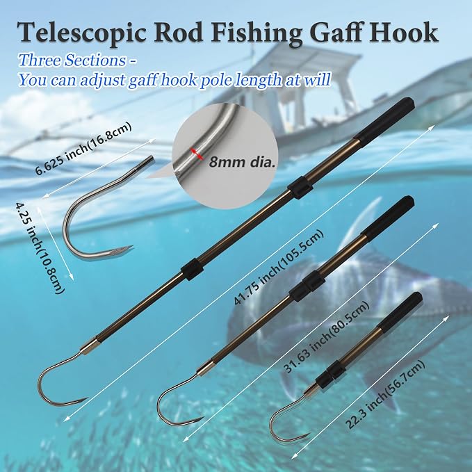 Dutiplus Telescopic Fish Gaff with 1~5 Teeth Assorted harpoons Barbed, Sea and Ice Fishing Spear Gig for Hunting Fish Frog Mole