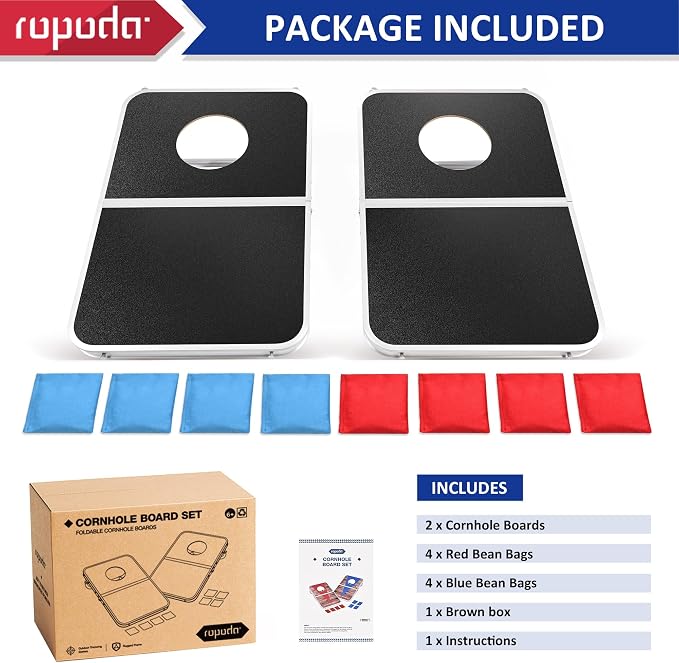 ROPODA Portable Cornhole Board Set,24x16 / 30×20in Corn Hole Games for Adults with 8 Bean Bags, Lightweight Aluminum Alloy Edging Cornhole Set for Outdoor Games, Beach and Tailgates