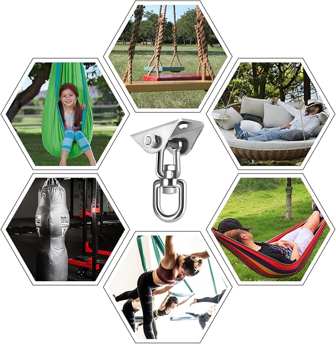 Hammock Hanging Kit,Hanging Chair Hardware 360°Rotating 1000 lb Capacity Hammock Hooks Heavy Duty,Hammock Chair Hanging Kit & Swing Ceiling Hook Snap for Hammock Chair Stand,Seat,Tree,Yoga,Gym(Silver)