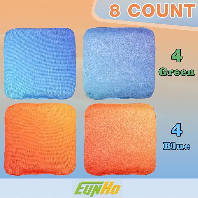 EunHo Double Sided Set of 8 Cornhole Bags Regulation Size & Weight Sticky and Slick Professional Corn Hole Bean Bags Multicolored