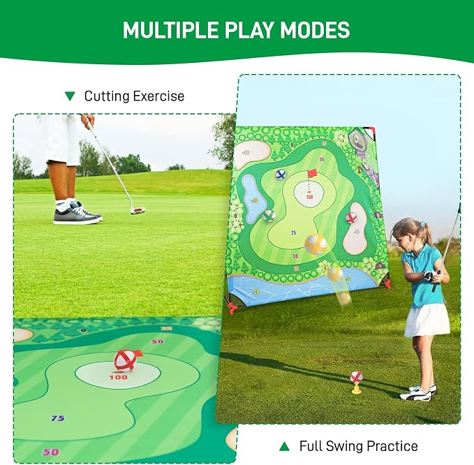 Golf Chipping Game with Stand, Upgrade 54"x 54" Golf Hitting Mat and Practice Set with Sticky Balls Perfect for Backyard Indoor Outdoor Family Battle Game, Christmas Ideal Gifts for Kids Adults (A)