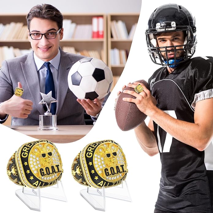 Misdary Soccer Baseball Basketball Championship Rings with Holder Most Valuable Player Trophy Gold Ring Award Gift Team Prize for Football Tournament Winner