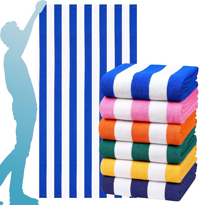 Genovega 6 Packs Oversized 72x40 Inch Stripe Beach Towel Thin Terry Set XL Big Extra Large Accessories Essentials Soft Clearance Super Pool Travel Bath Swim Camping Towels Bulk Men Women Adults Gift