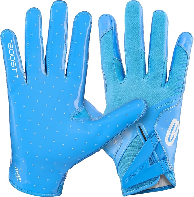Grip Boost Football Gloves - Solid Stealth 6.0 Boost Plus Sticky Technology - Adult and Youth Football Gloves for Wide Receiver - Men's and Boys Sizes