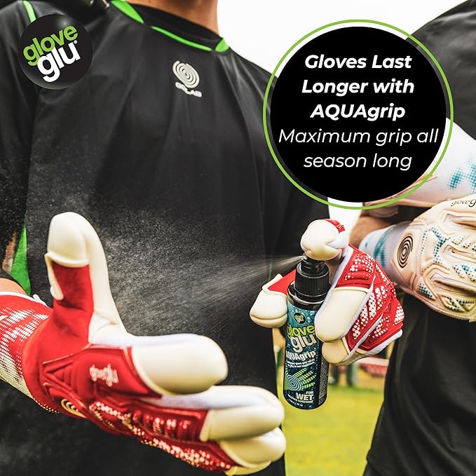 gloveglu AQUAgrip Goalkeeper Glove Spray | Wet Weather Grip Enhancer for Soccer Goalkeeping Gloves | Instant Grip Boost and Performance Improvement | 120ml (4fl.oz)