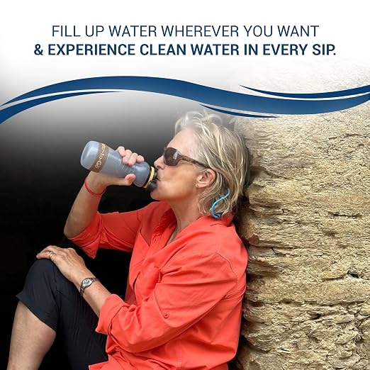 Water Filter Bottle for Hiking Bundle with 2 Extra Filters - 18.5oz/55cl Compact Outdoor Water Purifier for Backpacking - Eco-Friendly Bioplastic, Leakproof, Small Size