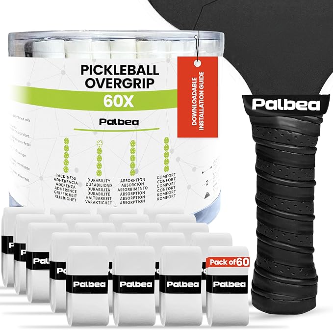 Pickleball OverGrip Tape - Pack of 3/6/12/22/60 - Extra Tacky White Pickleball Grip Tape - High Sweat Absorption & Non-Slip Soft Touch. Accessories Designed to Enhance Your Pickleball Paddle Grip Tape