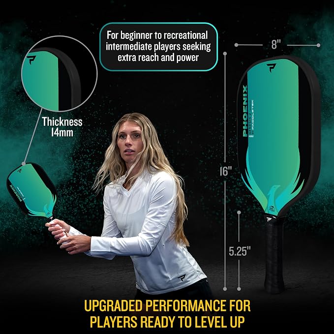 Paddletek Phoenix Genesis 2 – 14mm Pickleball Paddle – Fiberglass Composite Face – Easy Power & Soft Feel – USAPA Approved Pickle Ball Paddle – 5.25 Inch Handle