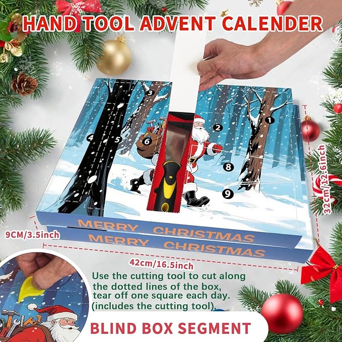 Hand Tool Advent Calendar With Storage Box for Adult Men,Household Hand Tools Set Christmas Stocking Stuffers Gifts for Men,Xmas Holiday Surprise White Elephant Gift for Dad Husband Boyfriend