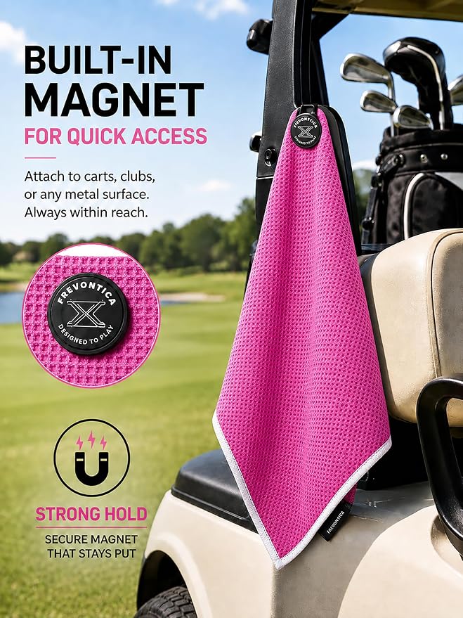 Magnetic Golf Towel with Cleaning Pocket, 24"x16" Ultra-Absorbent Waffle Microfiber Golf Towel with Magnet & Clip for Golf Bag, Carts and Clubs, Golf Accessories Gift for Men Women Golfers