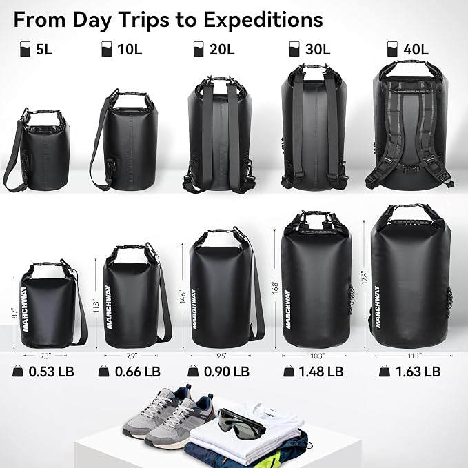 MARCHWAY Floating Waterproof Dry Bag Backpack 5L/10L/20L/30L/40L, Roll Top Sack Keeps Gear Dry for Kayaking, Rafting, Boating, Swimming, Camping, Hiking, Beach, Fishing