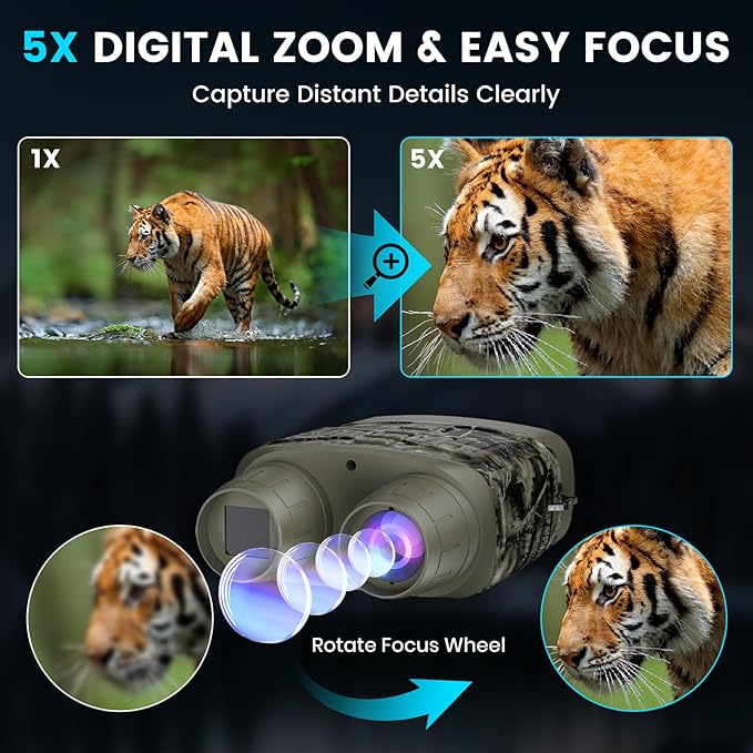 Night Vision Goggles for Adults, 4K Night Vision Binoculars with 5000mAh Rechargeable Battery and 32GB TF Card for Hunting, Wildlife Observation and Security